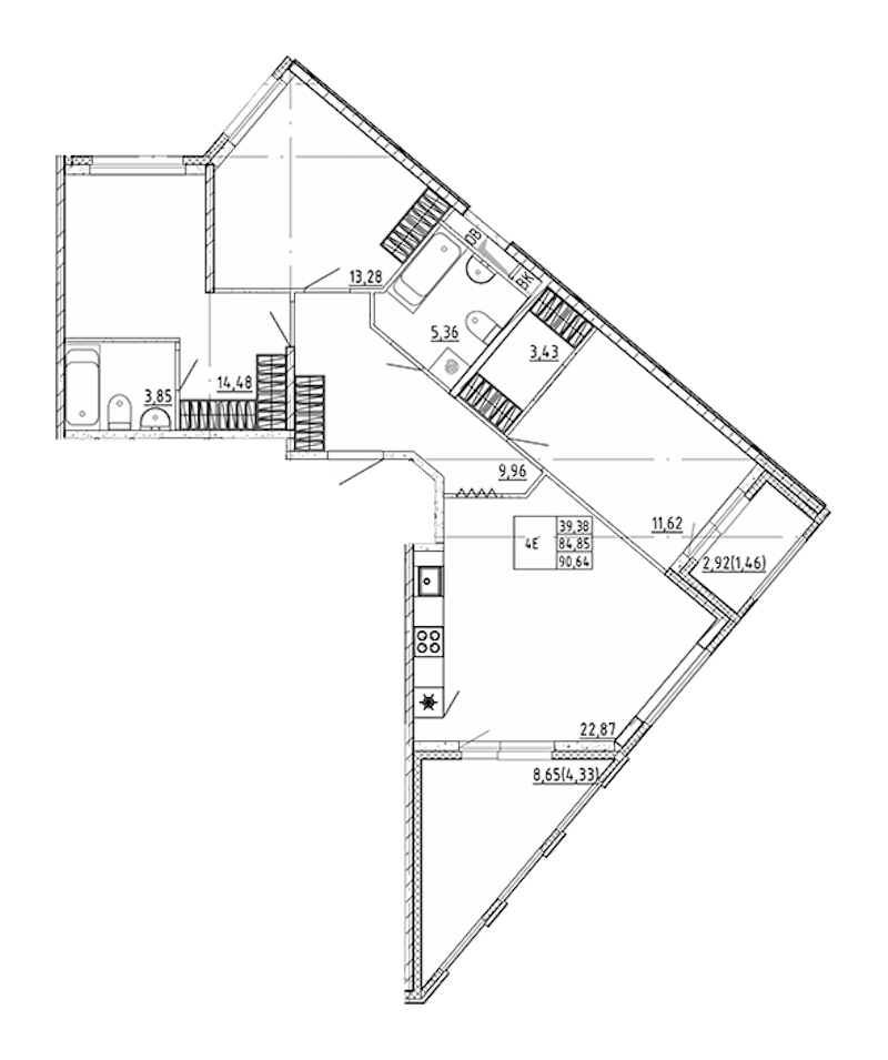 3-комнатная квартира 90.64 м², 4/12 эт., ЖК «UP! Квартал Воронцовский»